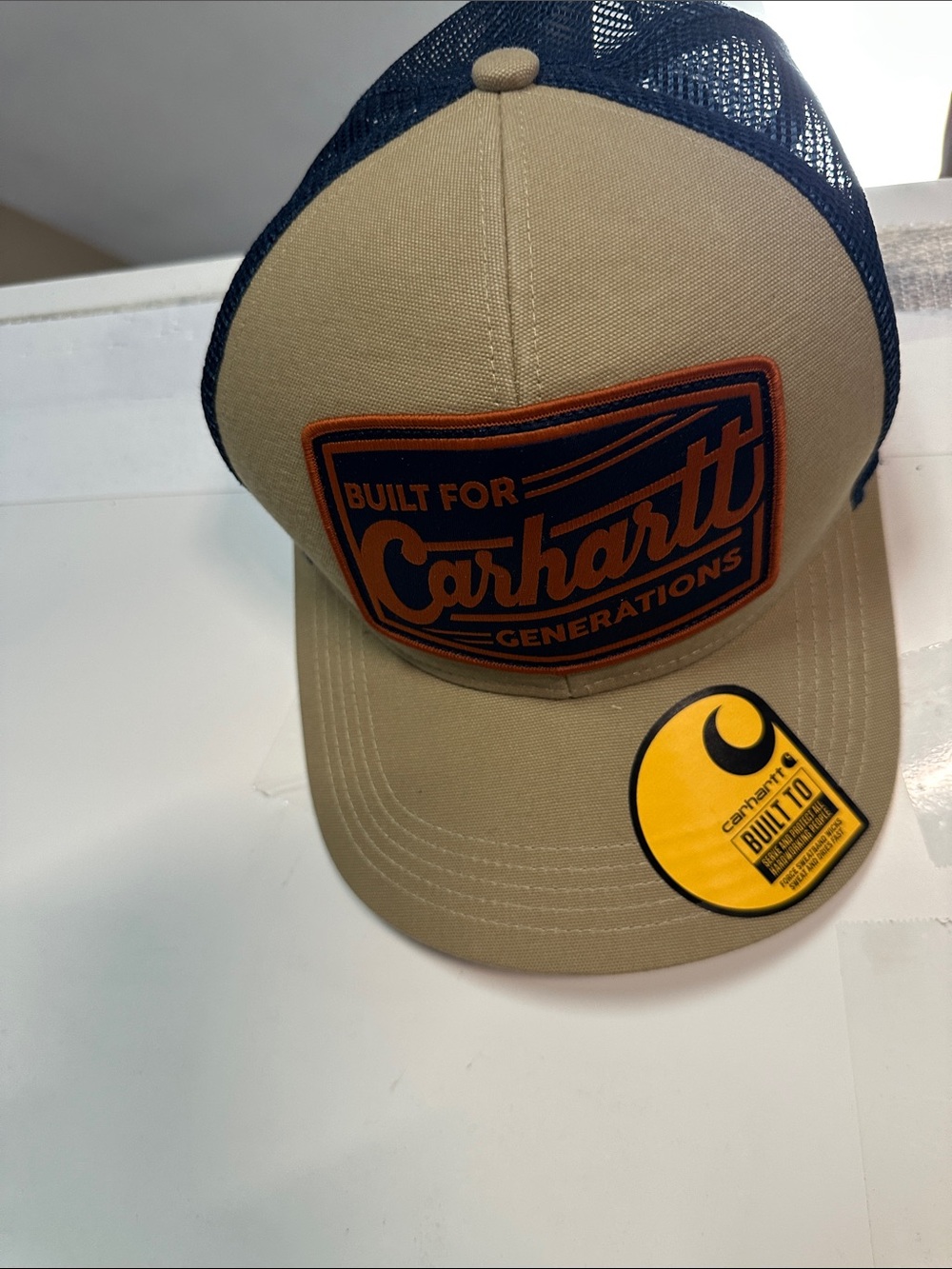 Carhartt Tan Front Patch Trucker Cap with Navy Mesh NWT